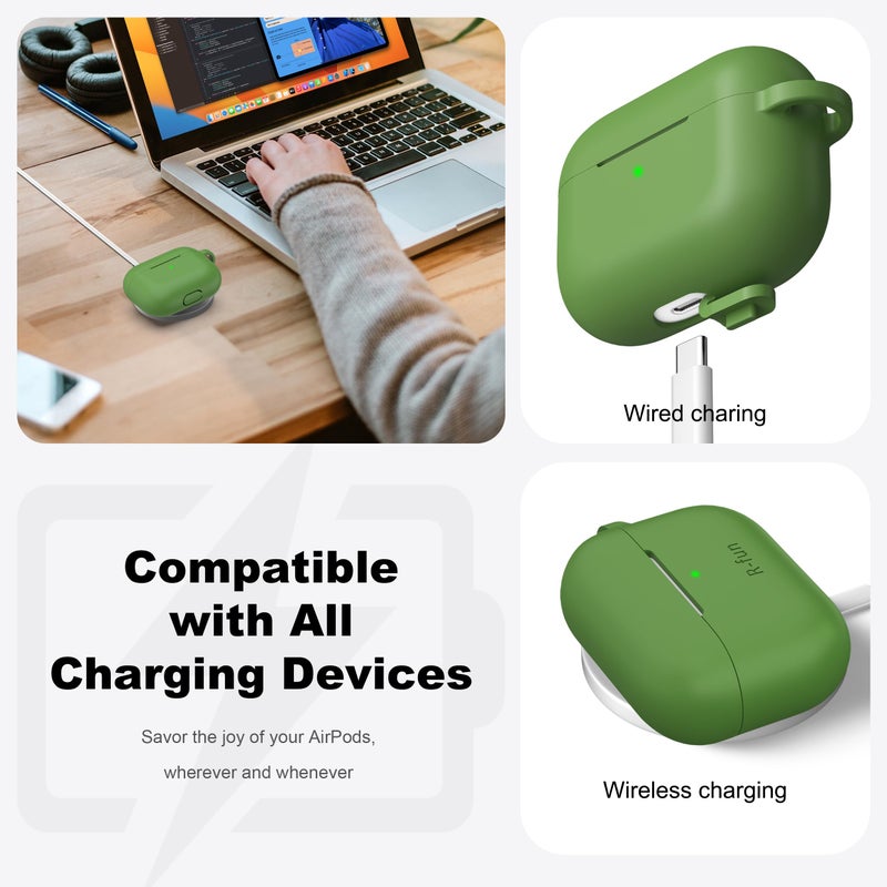 R-fun for AirPods Pro 2nd/1st Generation Case with Cleaner Kit,Soft Silicone Protective Case Cover for Apple AirPod Pro 2/1 for Women Men,AirPods Pro Case Accessories with Keychain,Grass Green - Image 3